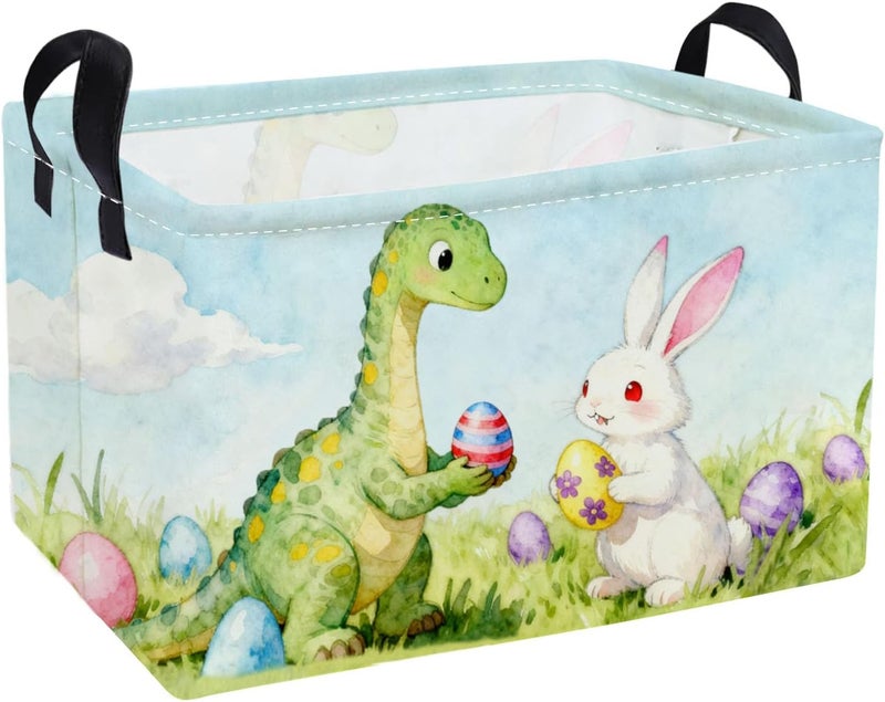 ESSME Rectangular Easter Dinosaur Baskets,Kids Storage Box,Cute Basket for Kids with Handles for Room Decor, Book Bins,Shelf Basket.(Dinosaur) - Image 1